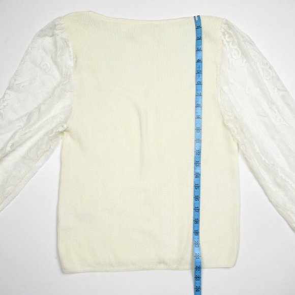 By Anthropologie Lace-Sleeve Sweater Blouse Ivory Cream White - Large - Picture 6 of 10